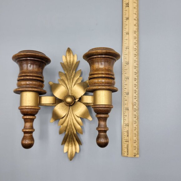 Vintage Homco Home Interiors Wall Sconce Candle Holder Gold Painted Metal Wood - Picture 8 of 9